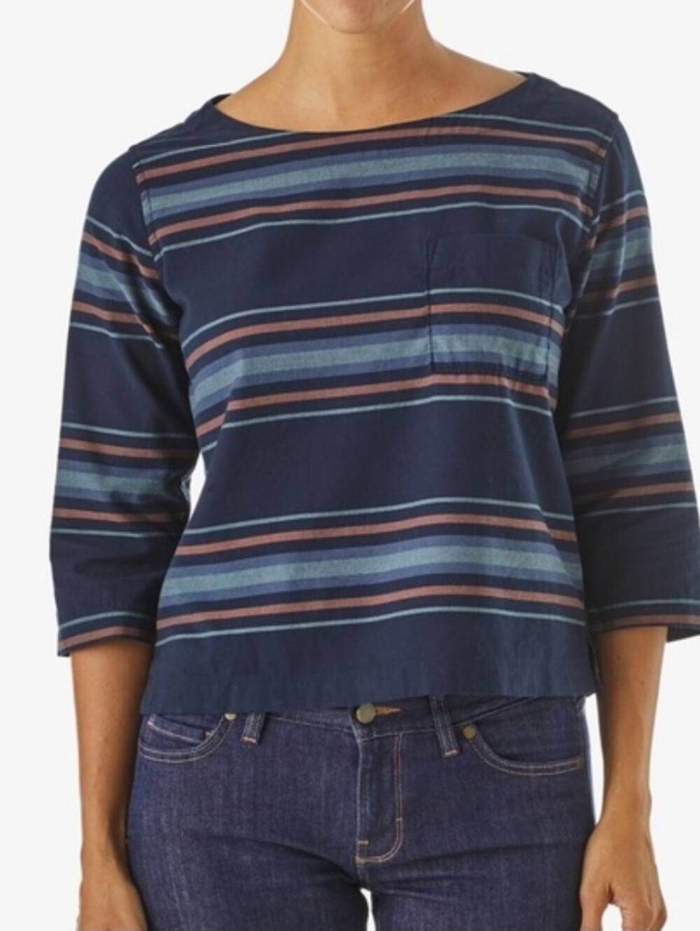 Patagonia Catbells Green Striped Boatneck Top Size Small